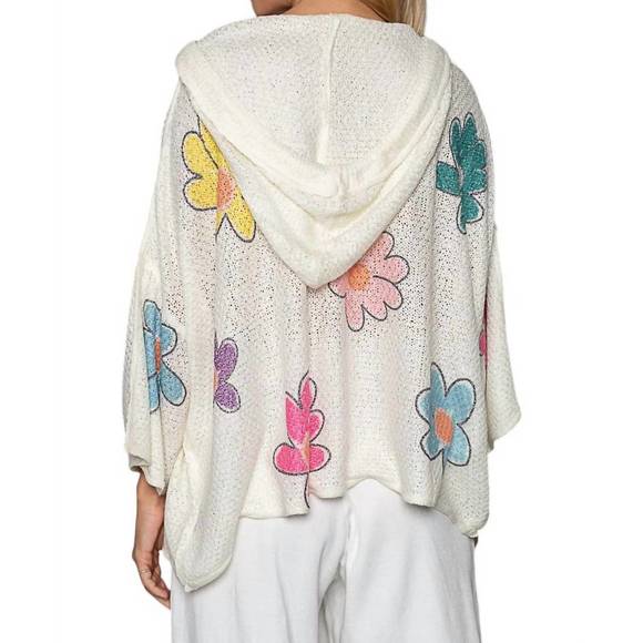 NEW POL flower print hoddie top in ivory - Picture 2 of 3